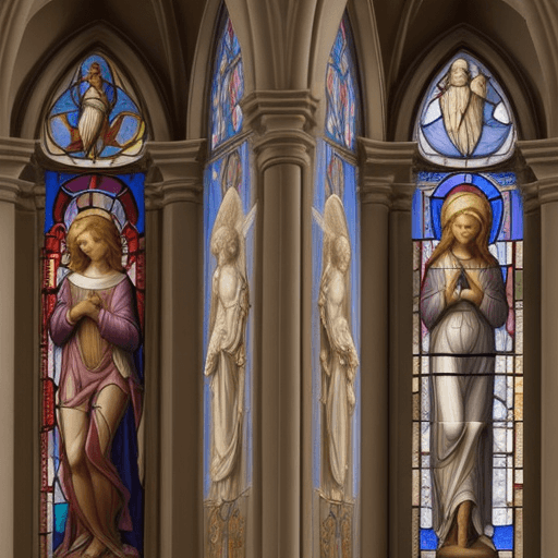 AI generated: Annunciation, (Saint Mary and angel), academic drawing anatomy, Sistine Chapels frescoes style, stai...