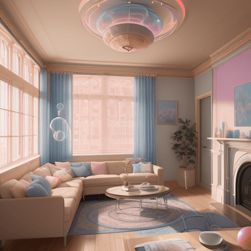 AI generated: Create an image of a beautiful colorful sphere with name "AI-Funtime" insetdecoration, high ceiling,...