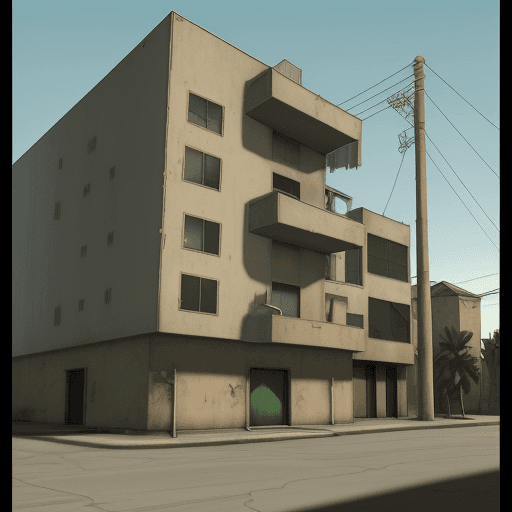 AI generated: the building from GTA San Andreas cover in a realistic mode.