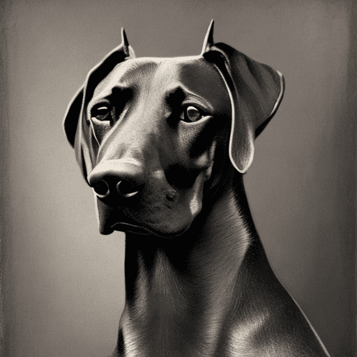 AI generated: portrait of doberman in the style of Rembrandt, dark, sad, old