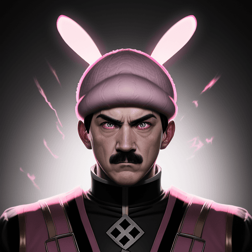 AI generated: Adolf Hitler, dragon ball anime, X-shaped scar on his chest, Pink Bunny ears Hat, symmetrical body, ...