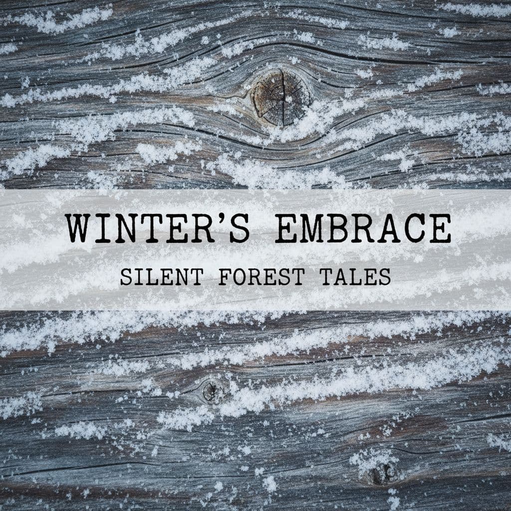 AI generated: Snowy wood grain background, rustic font in Special Elite, typewriter style.