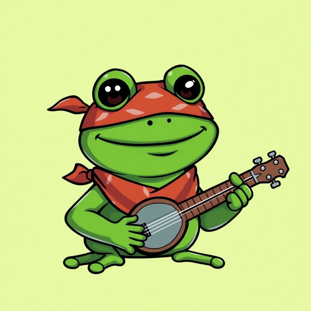 AI generated: meme-style NFT profile picture featuring a smug, anthropomorphic dark green frog character wearing a...