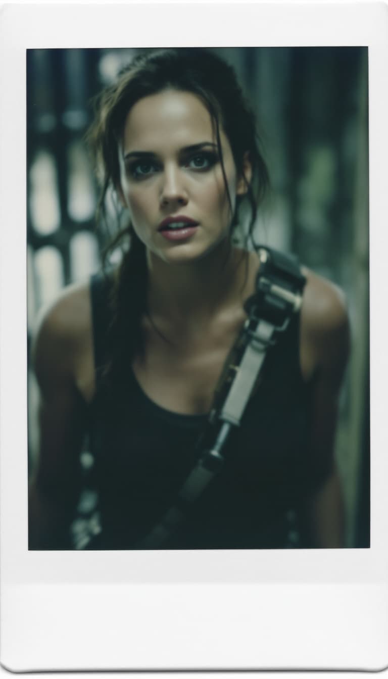 AI generated: Hayley Atwell, Tomb Raider 2013,shot on a Polaroid photo 