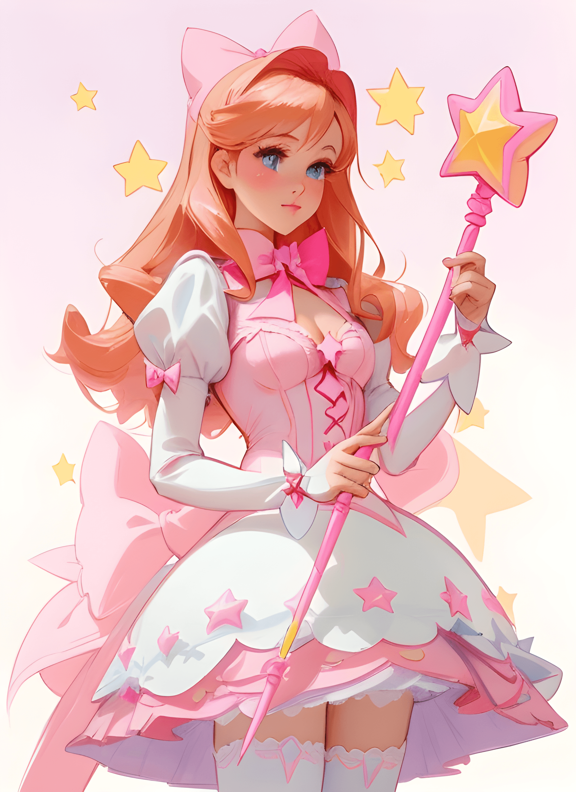 AI generated: a woman in a dress holding a star wand, concept art, tumblr, anime barbie in white stockings, 🎀 🧟 ...