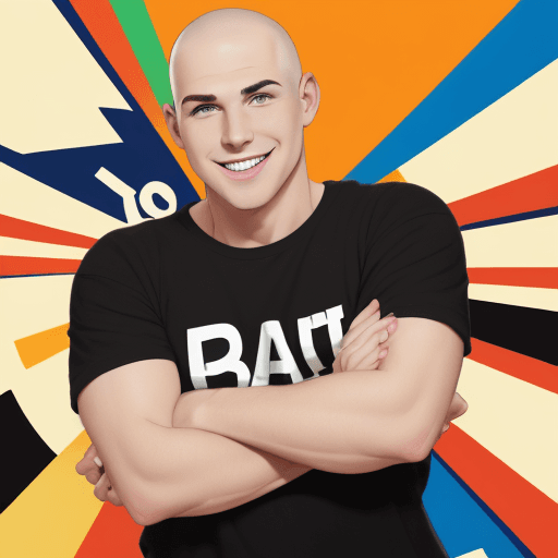 AI generated: Caucasian male With a big smile, short buzzed brown hair cut, cartoon, style of pop art, flat white ...