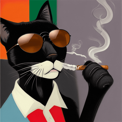 AI generated: a black cat with sunglasses smoking a cigarette, picture style like a picasso