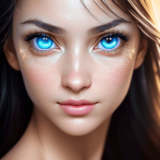 AI generated: Portrait Photography, A highly detailed close-up of a content woman looking left, with prominent, br...
