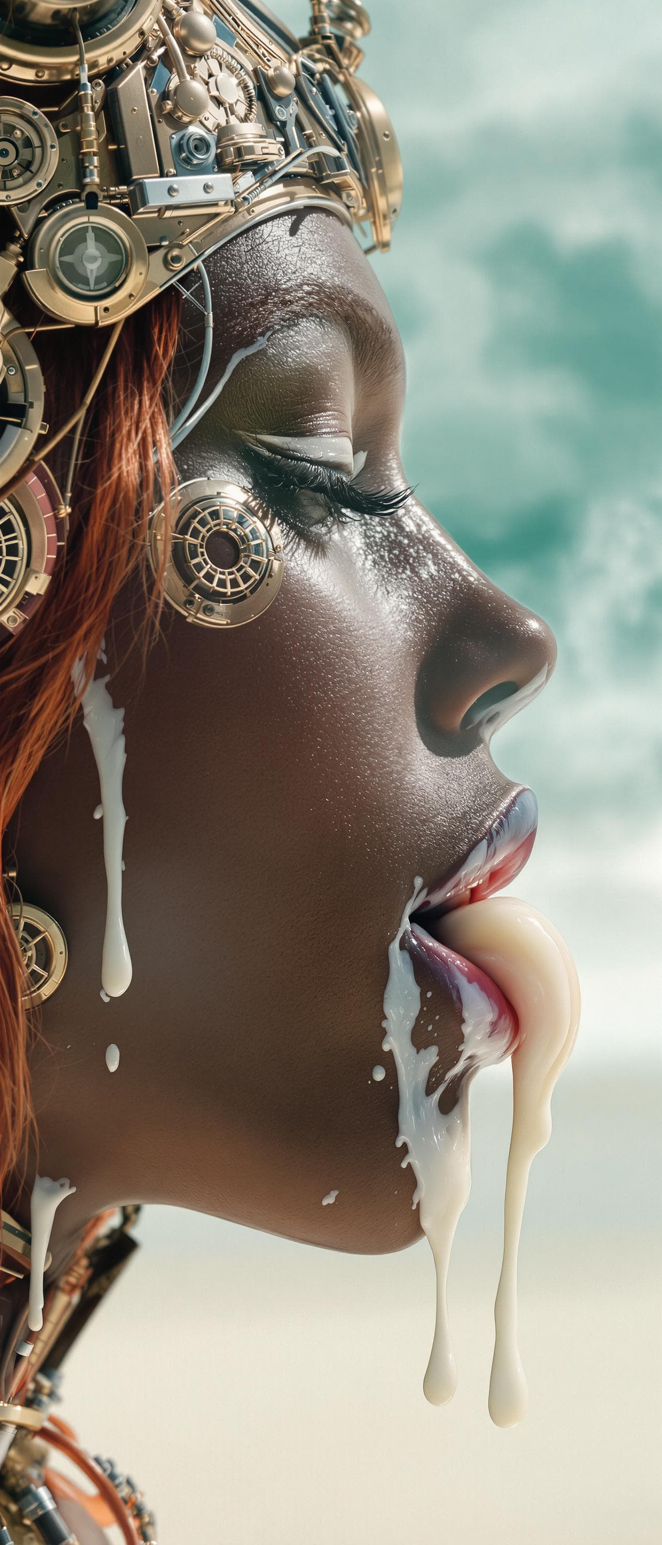 AI generated: High resolution photography  Side profile of a beautiful Redheaded, Brazilian woman with dark skin, ...