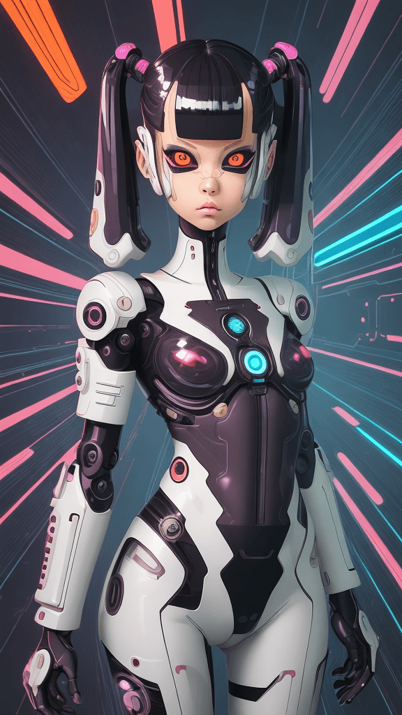 AI generated: in a neutral background portrait of little ((((Cyborg/female)))):4.4, Prominent eyes, complex funky ...