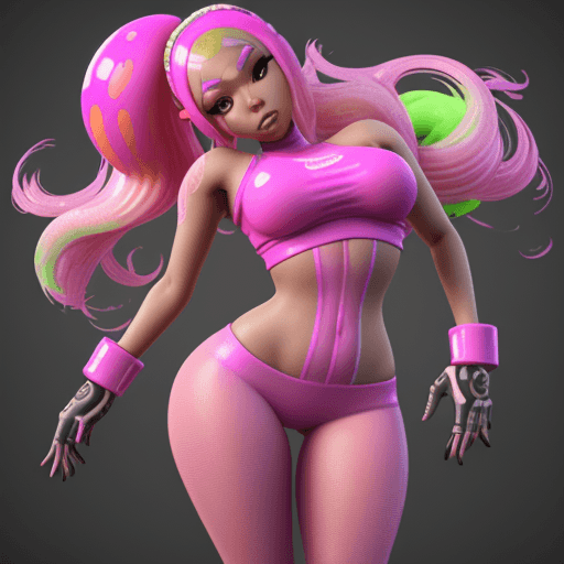 AI generated: Nicki Minaj in Splatoon, 3d model, realistic and hyper-detailed renderings, unreal engine 5, hq, bri...