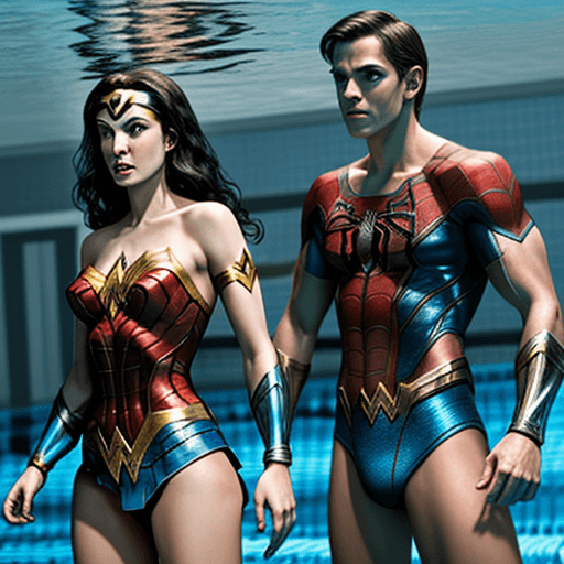 AI generated: swimming wonder woman and spider man