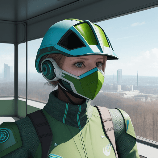 AI generated: Photo of a ultra realistic future green space outfit, die buchstaben ESS auf dem aunzug sichtbar, fa...