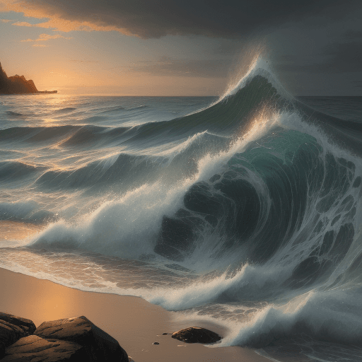AI generated: sea,rock,wave,in style of Edward Moran
