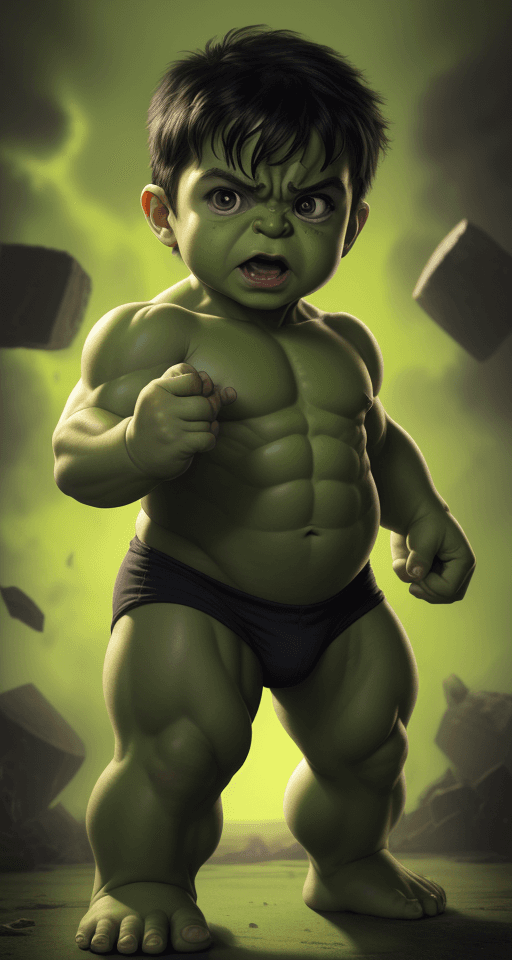 AI generated: Dramatic baby hulk