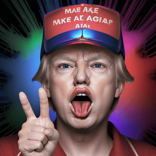 AI generated: donald trump  on a psychedelic trip with an open mouth and glowing eyes, with the make america great...