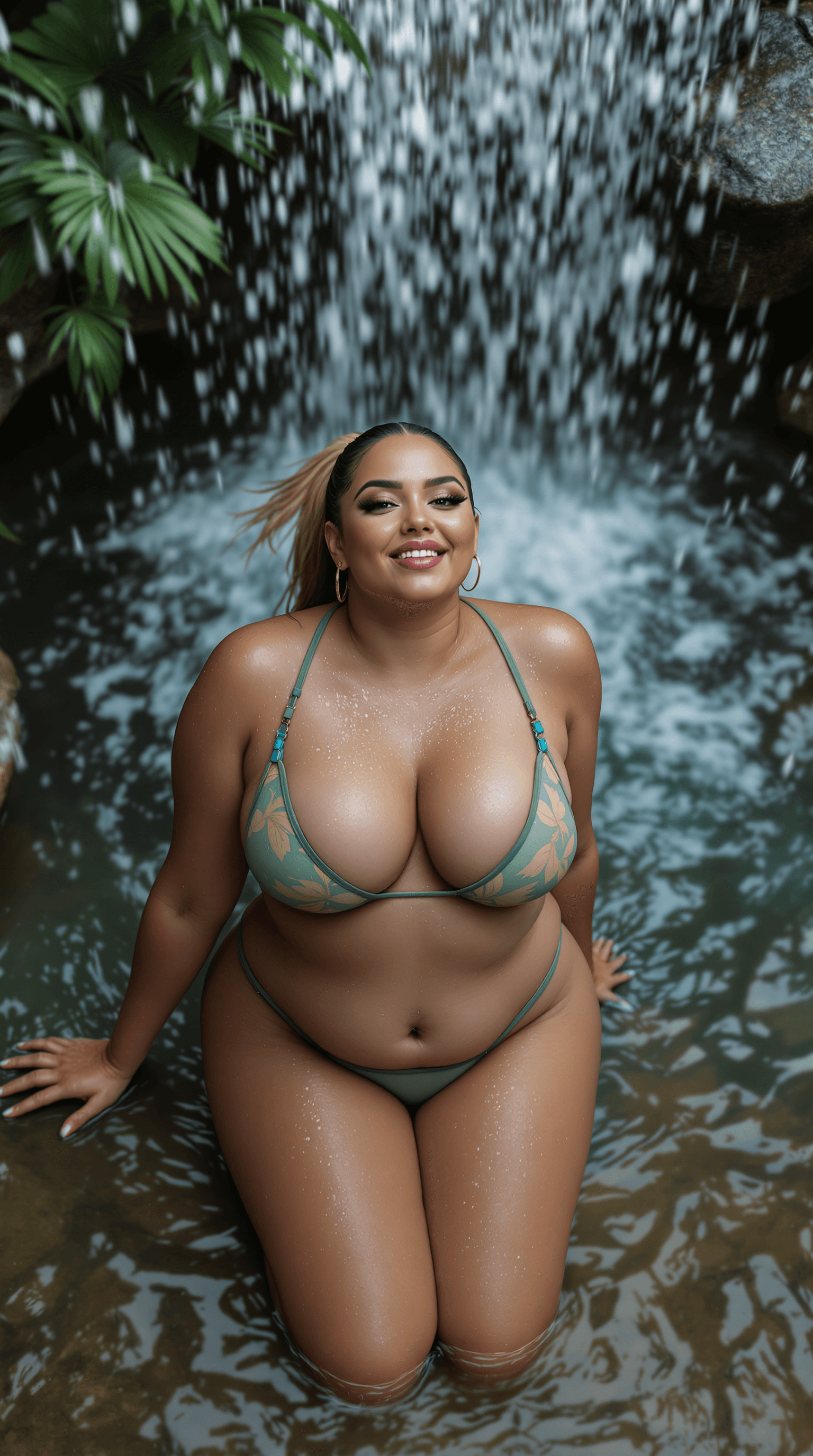 AI generated: Top view , full body front huge   curved shape hip image of a 45 year old plus size sexy hourglass f...