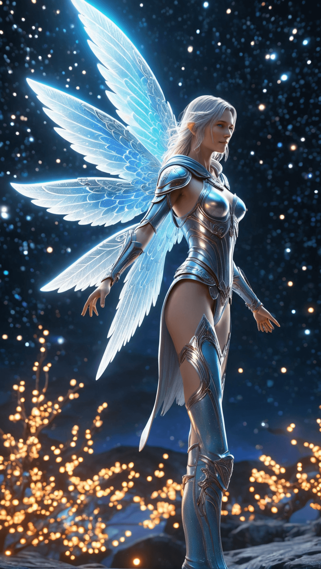 AI generated: Full body, Small (Ultra-detailed angel in a spaceship) highly detailed incorporeal fairy made of lig...