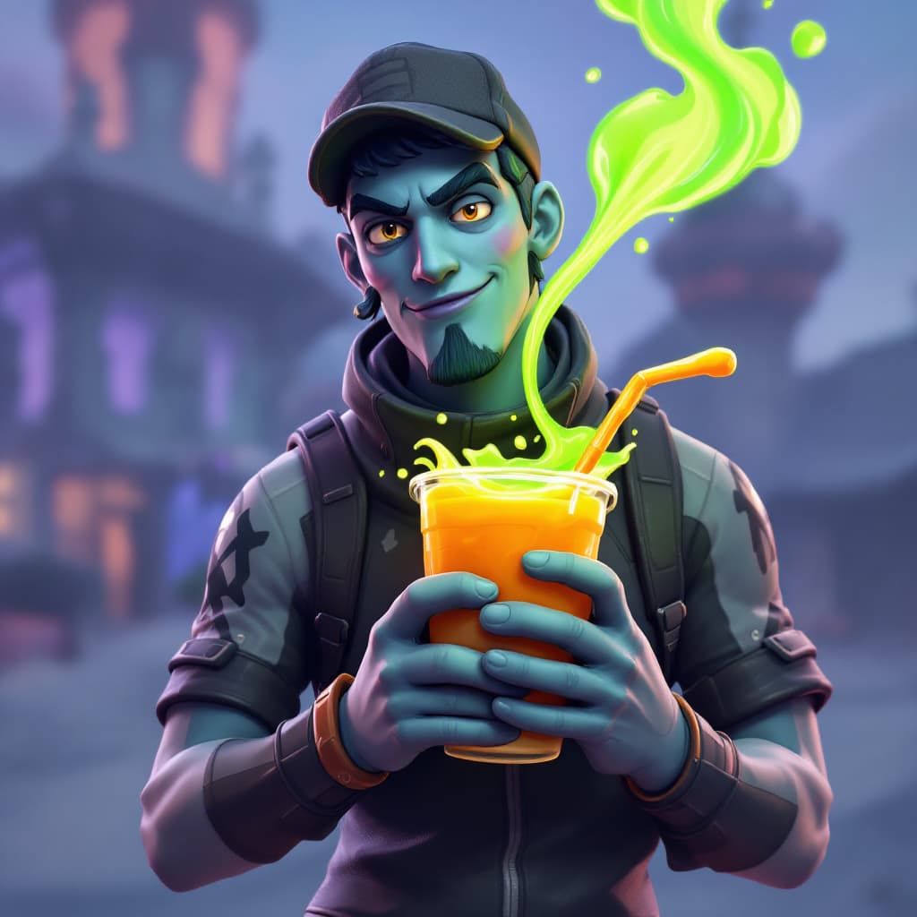 AI generated: dave blunts as fortnite character holding a slurp juice 