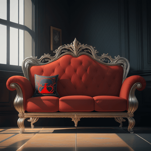 AI generated: Sofa with the design and character of Spiderman The sofa is gold and red dark, no watermark,no copyr...