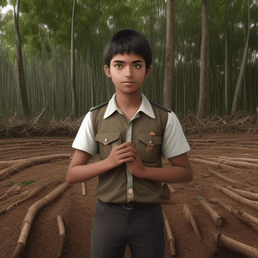 AI generated: Should the young student helping to fight deforestation. The picture should be inspiring and have de...