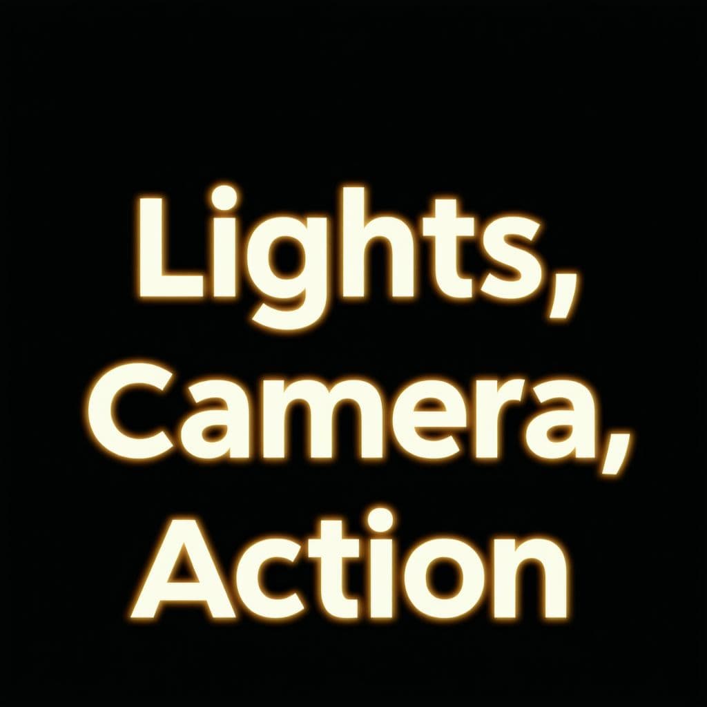 AI generated: Design a bold and cinematic text-based design with the words 'Lights, Camera, Action'. Use a dramati...