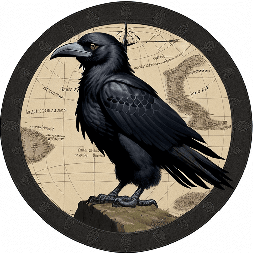AI generated: Black Raven Icon from an old map in the style of Lord of the rings Transparent background