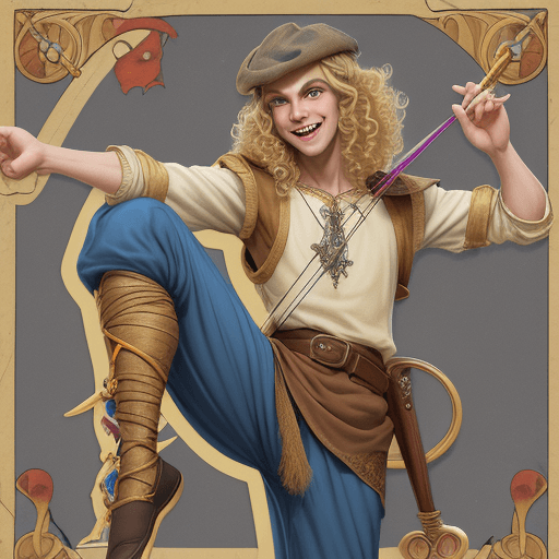 AI generated: comics stylized, medieval fantasy, human-monkey hybrid, skinny, magic flute bard, membrane flaps und...