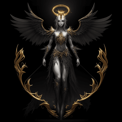 AI generated: The image features a fantasy-themed character with a demonic appearance, adorned with a halo and win...
