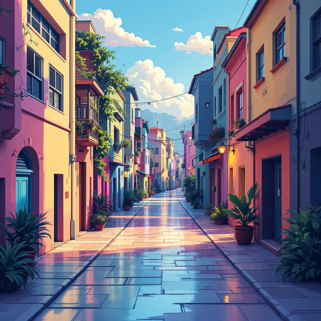AI generated: A vector art-style, uses lots of gradients and an attractive, high-saturation colour palette 
alleyw...