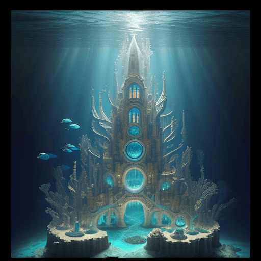 AI generated: Create a visually stunning underwater tableau that transports viewers into the mythical city of Atla...