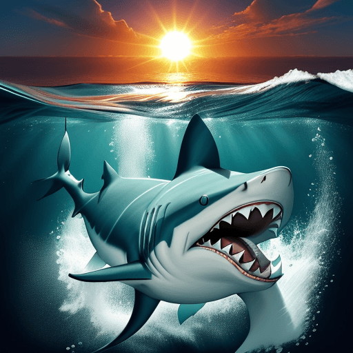 AI generated: A white-tipped shark with an open mouth as if trying to attack something or eat something, underwate...