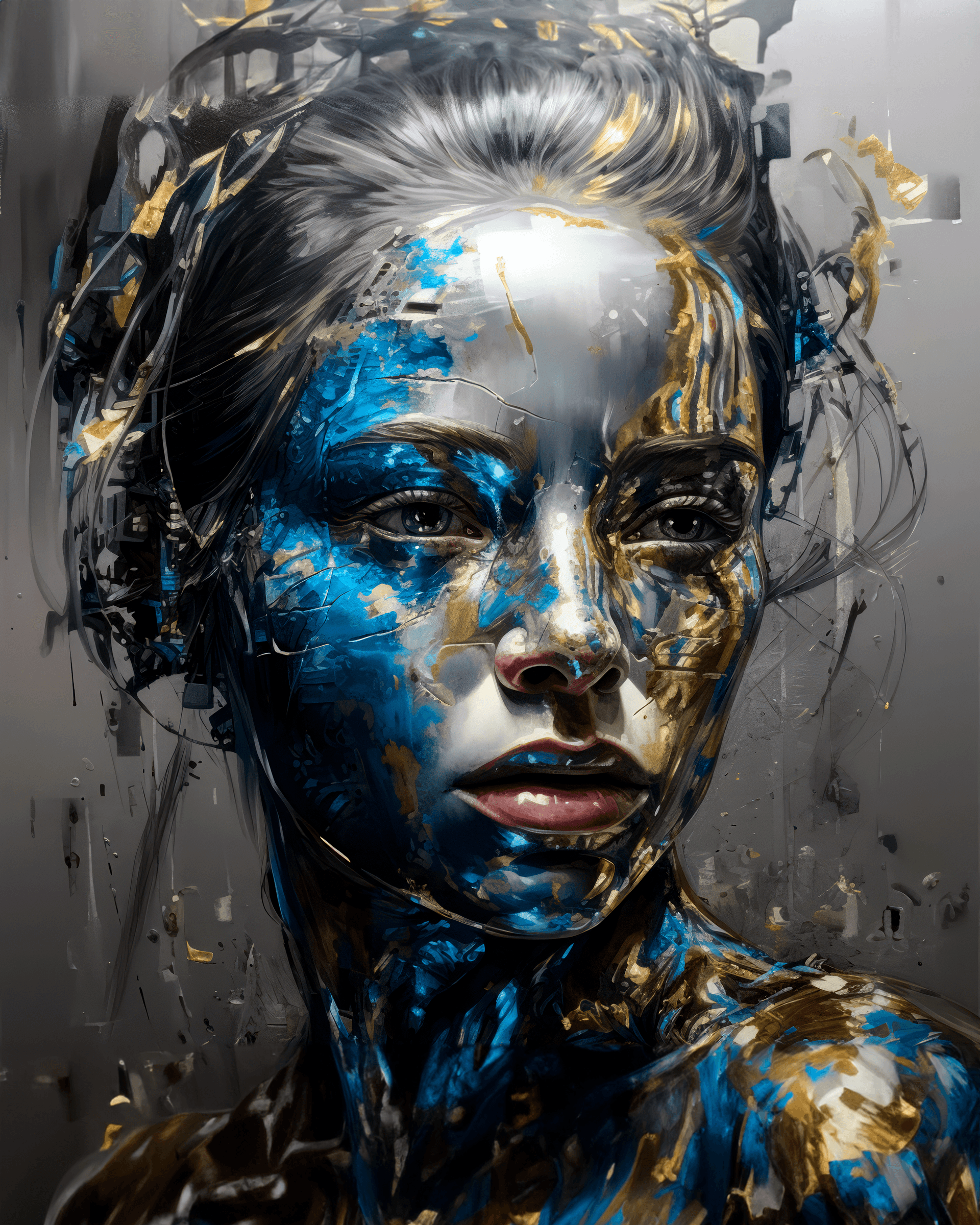 AI generated: acrylic glimmer of beauty cover art, in the style of glitch aesthetic, made of liquid metal, rituali...