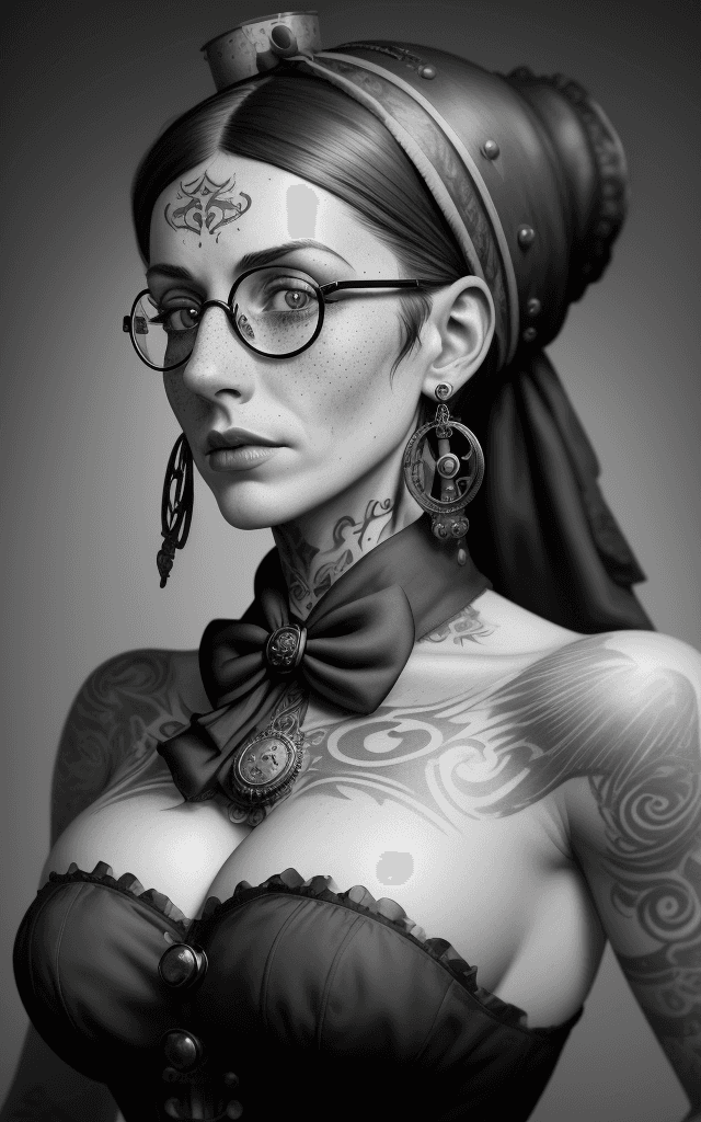AI generated: High resolution 4k studio photography detailed black and white photo of an attractive victorian stea...