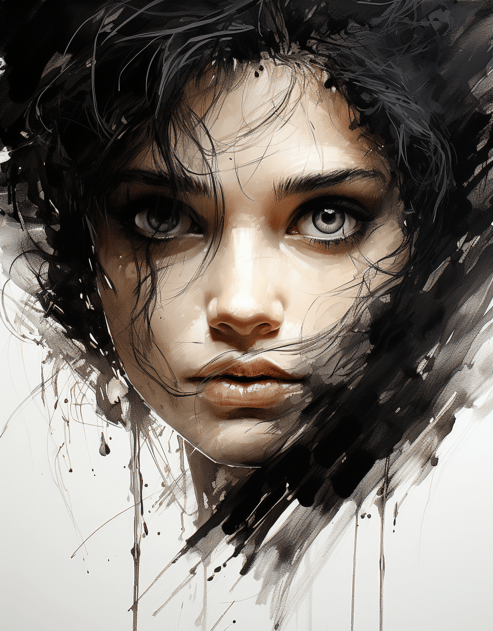 AI generated: sketch of a female face with eyes, in the style of anime aesthetic, pont-aven school, masterful shad...