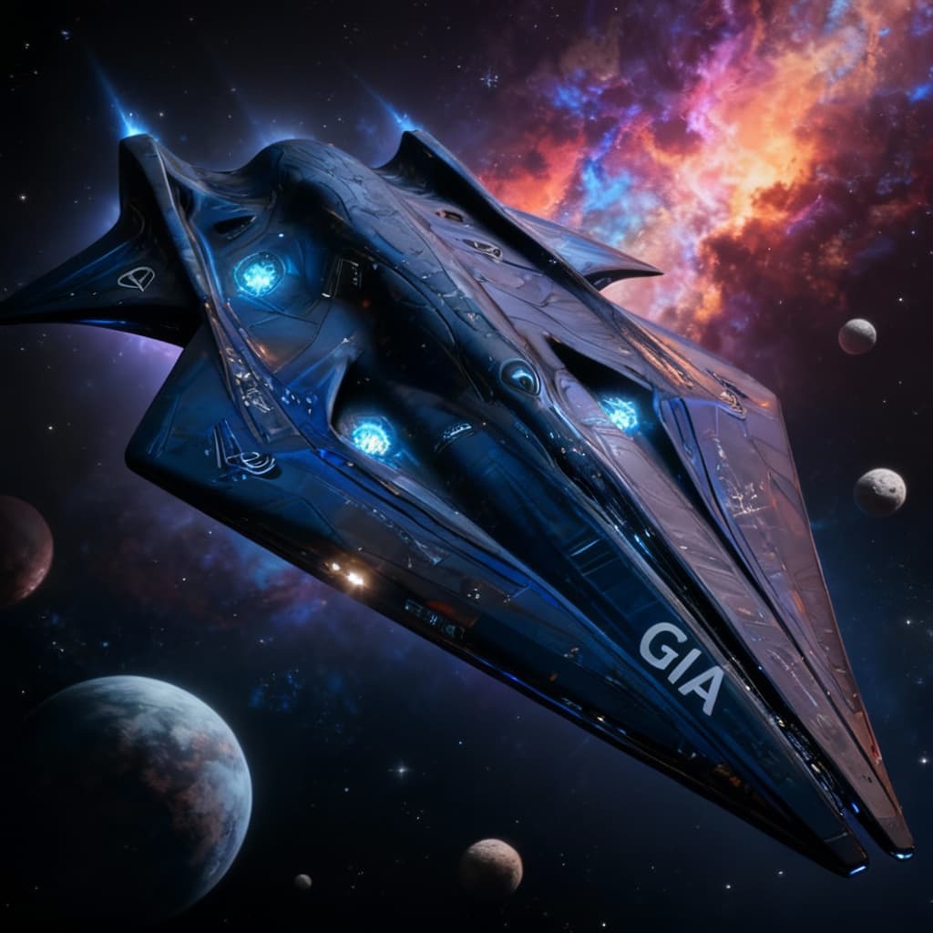 AI generated: Reimagine, in detail, the alien spaceship to show a new design. Reposition and add or change paint c...