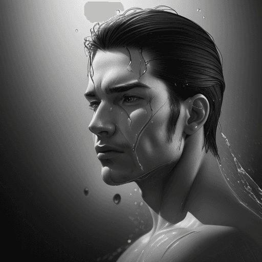 AI generated: a black and white drawing of a man's face, in the style of water drops, daz3d, blink-and-you-miss-it...