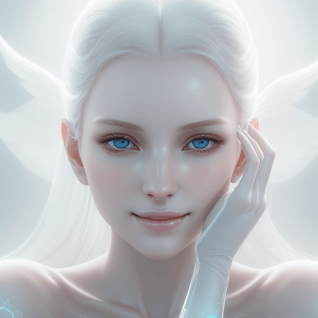 AI generated: ethereal and clean portrait of a woman character Unreal Engine 5, pristine glass-like face skin qual...