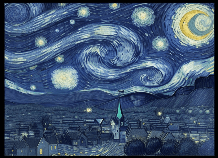 AI generated: Van Gogh's Starry Night in a detailed and minimalist geometric style