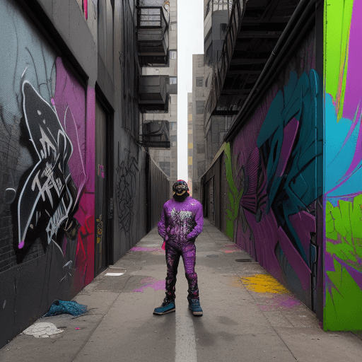 AI generated: In a gritty, urban alleyway, Graff, a rebellious street artist, transforms the drab surroundings wit...