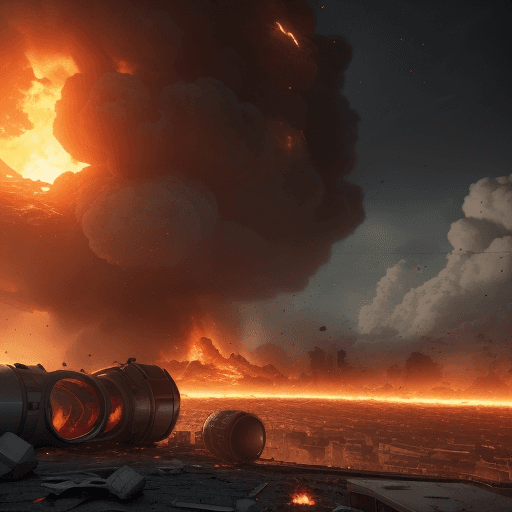 AI generated: Aftermath of a giant energy bomb that caused destruction, nothing but rebel and fire lays. cinematic...