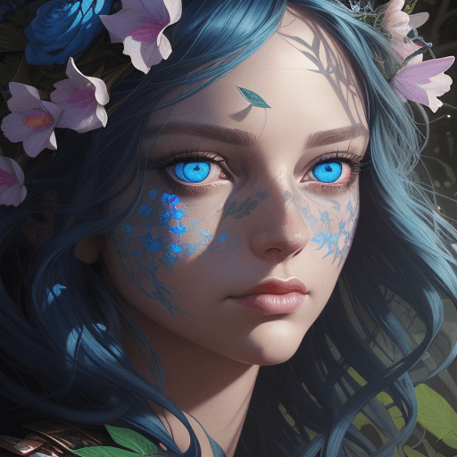 AI generated: a close up of a person's blue eye surrounded by flowers, dan mumford and peter mohrbacher, highly ph...