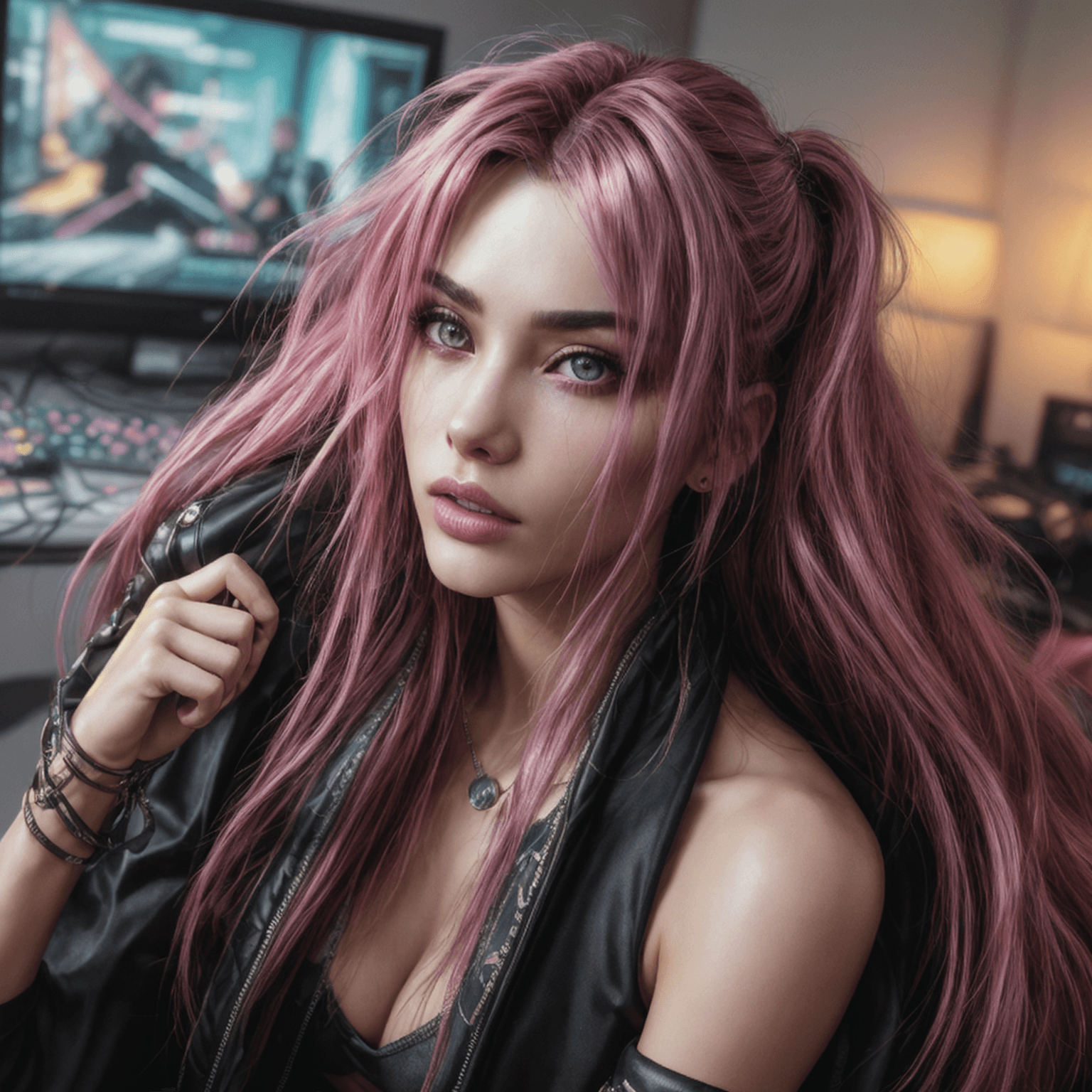 AI generated: amazingly detailed, masterpiece, ultra hd, full shot, dynamic angle, beautiful girl, computer gamer,...
