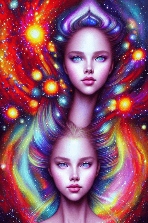 AI generated: ultra realistic photo portrait of Scarlett Leithold cosmic energy, colorful, painting burst, beautif...