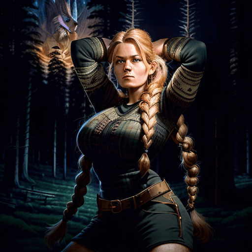 AI generated: portrait of a Lumberjack woman with huge beautiful braid, wearing tight-fitting outfit, intricate ac...