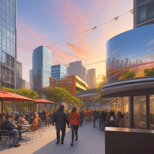 AI generated: "Design a vibrant and dynamic cityscape at sunset, blending modern architecture with elements of nat...