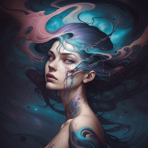 AI generated: a surreal picture with a woman's head in it, in the style of swirling colors, aleksi briclot, cosmic...
