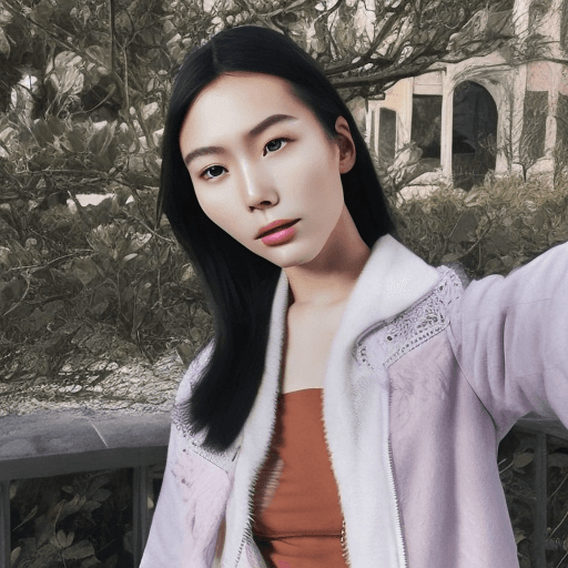 AI generated: Chinese model poses for a selfie, in the style of social media influencers, webcam photography, 
