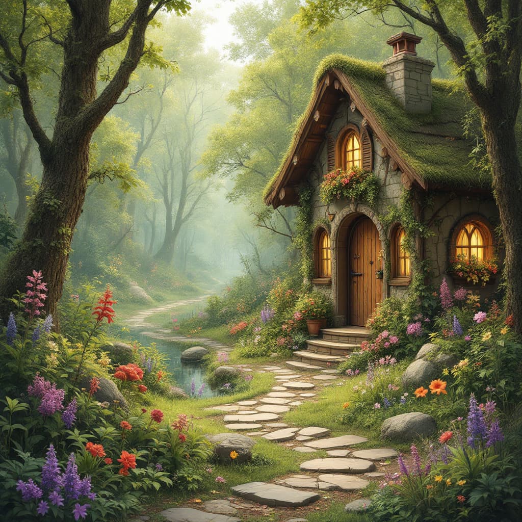 AI generated: Space fairy in a magical forests cottage 