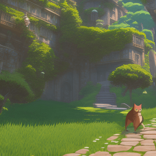 AI generated: Aesthetic anime cat walking on wall . anime style. Ghibli, Breath of The Wild, epic composition, gre...